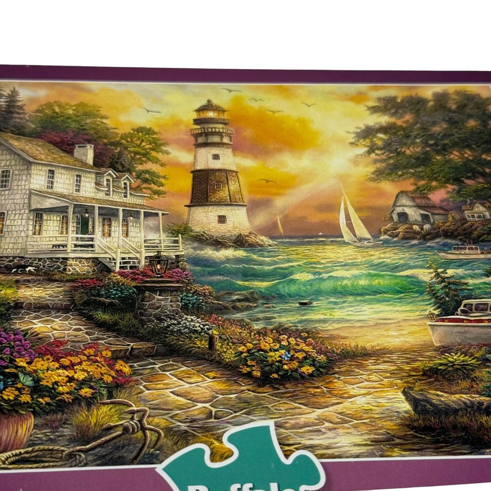 Buffalo Games Pinson Cottage by the Sea 1000 Piece Puzzle Lighthouse UNCOUNTED